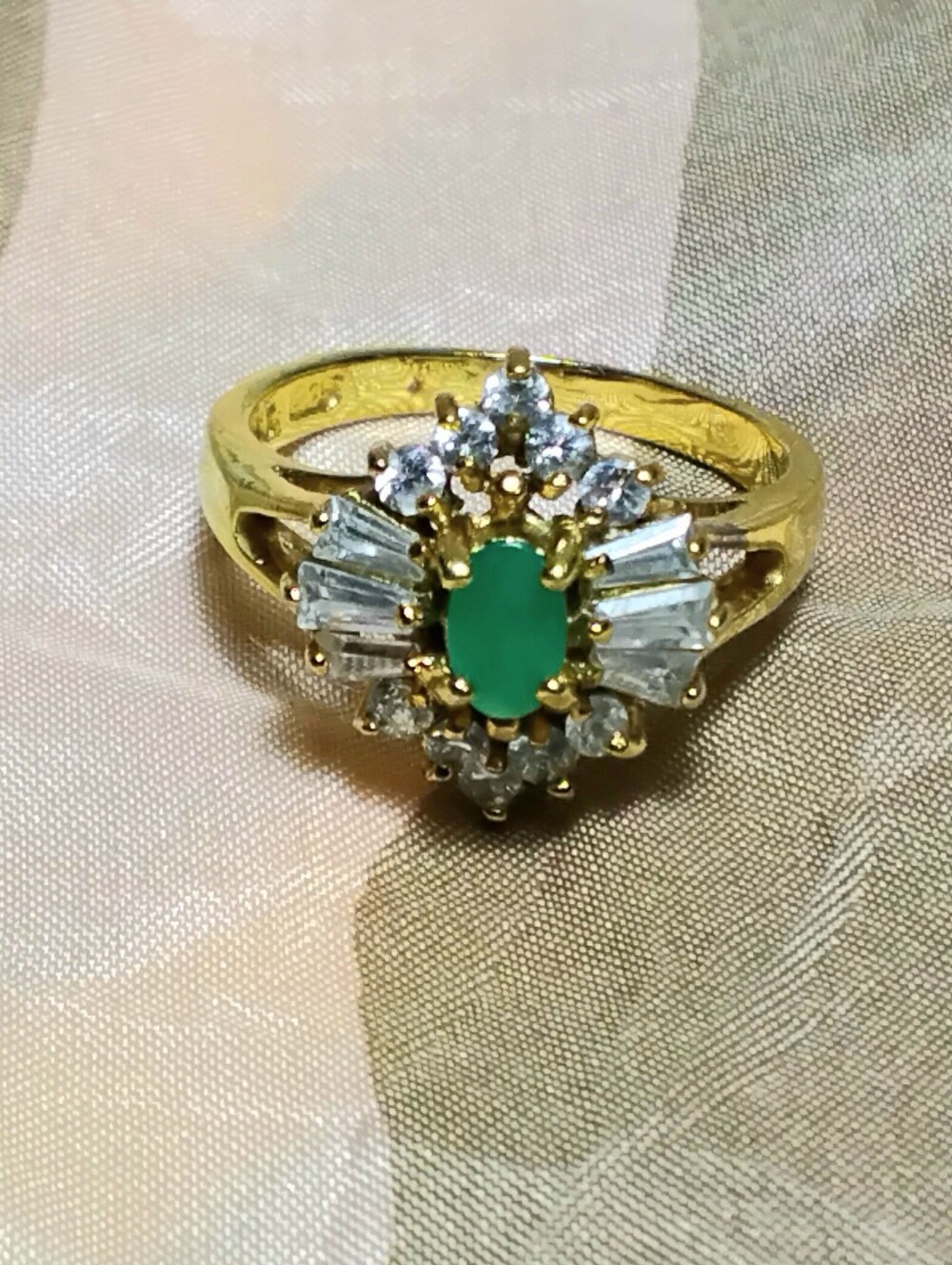 925 Silver Gold Vermeil Emerald Halo Ring Sz 4-1/2